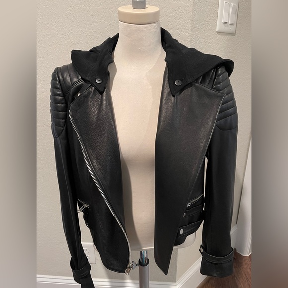 A.L.C. Hooded Black Leather Biker Jacket with removable hood. 12 NWT Pristine - Picture 8 of 12